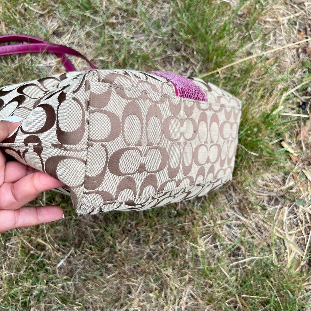 Coach Python Stripe Khaki & Raspberry Purse F25706 - image 6